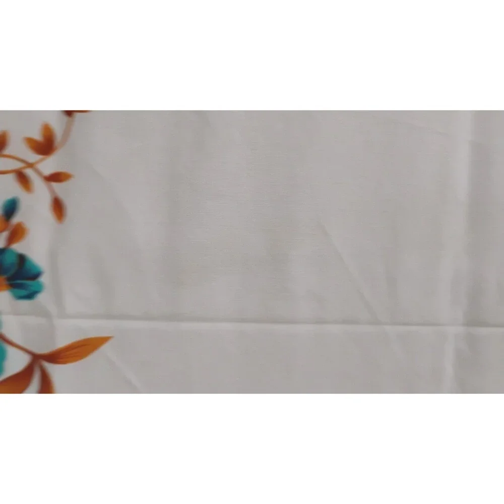 Vtg Mid Century Tropical Cotton Tablecloth 57 X 66 Hollywood Regency Blue White